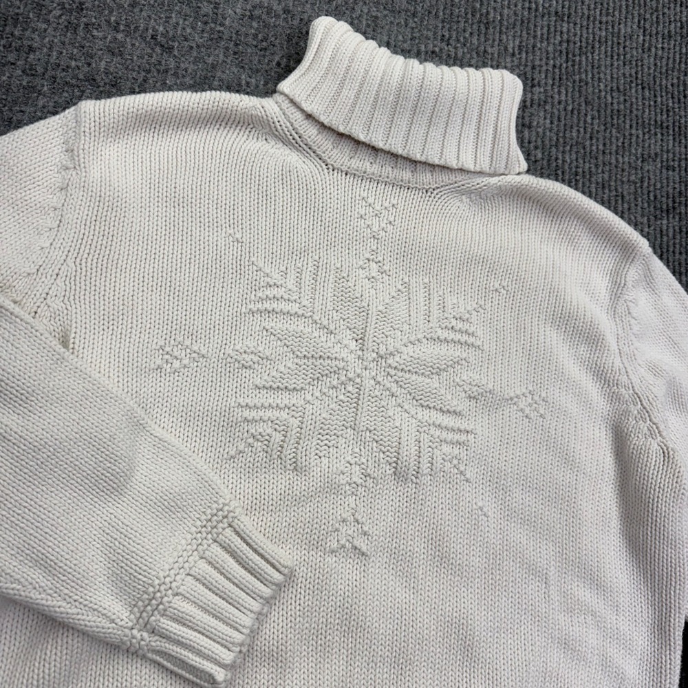 Lauren Ralph Lauren Petite Large Cream Snowflake Turtleneck Chunky Knit Sweater